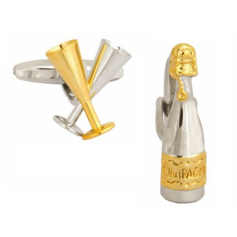 Champagne Bottle and Glasses Cufflinks