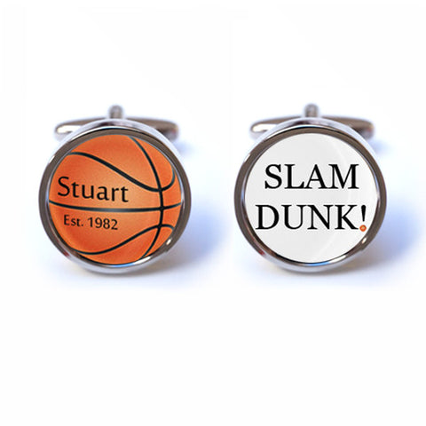 Basketball Cufflinks with Personalised Name and Date
