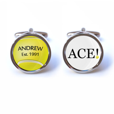 Tennis Cufflinks with Personalised Name and Date