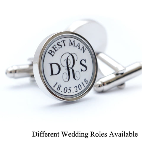 Personalised Wedding Monogram Cufflinks - Different Roles Available