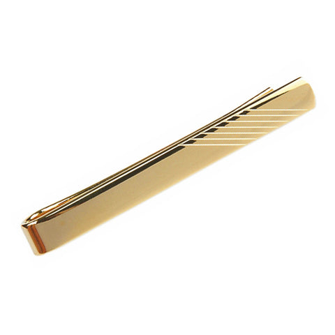 Gold Plated Striped Effect Tie Clip