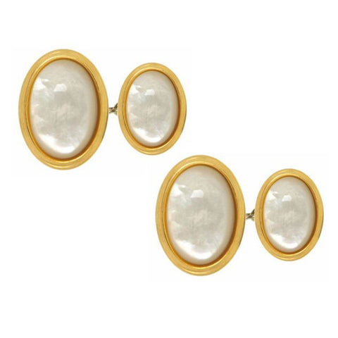 Mother of Pearl, Double Oval, Gold Plated Chain Cufflinks