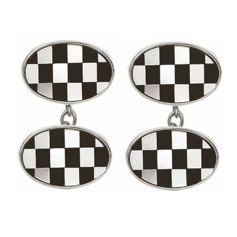 Sterling Silver Mop and Onyx Chequered Cufflinks