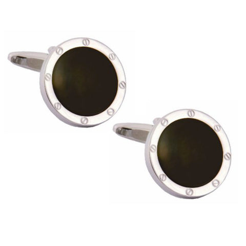 Onyx Round Port Hole Cufflinks