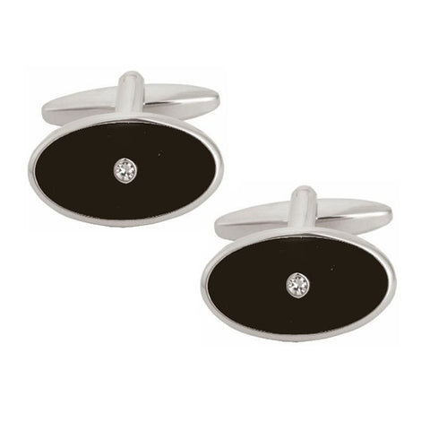 Black Oval Enamel and Crystal Cufflinks