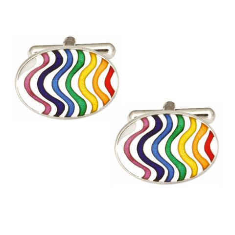 Rainbow Wave Oval Enamel Cufflinks