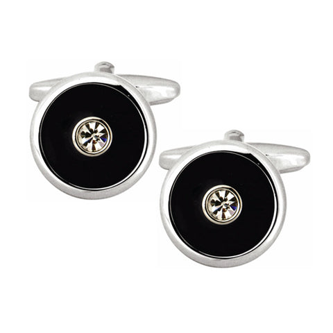 Round Black with Centre Crystal Cufflinks