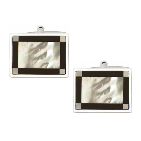 Rectangular Mother of Pearl & Onyx Edge Band Cufflinks