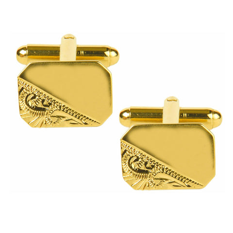 Third Engraved Design, Gold Plate Cut Corner Cufflinks