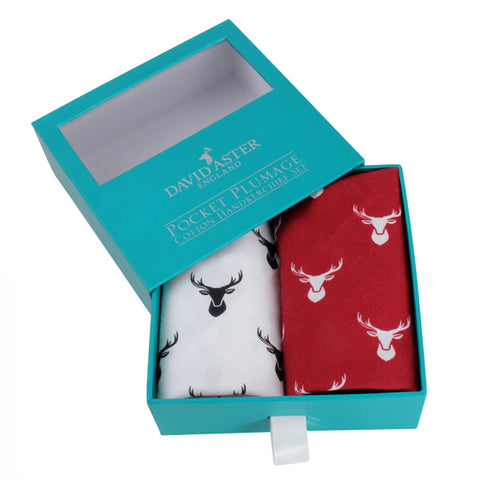 Red and White Stag Cotton Handkerchief Set