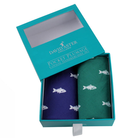 Green and Blue Fish Cotton Handkerchief Set