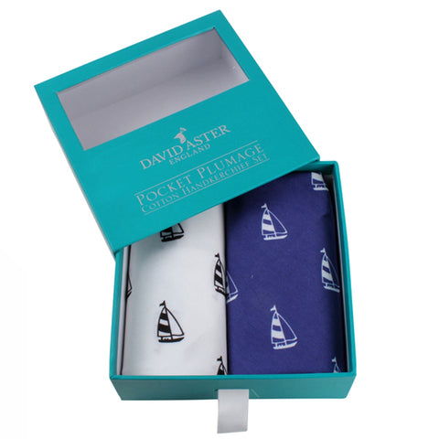 Blue and White Yacht Cotton Handkerchief Set
