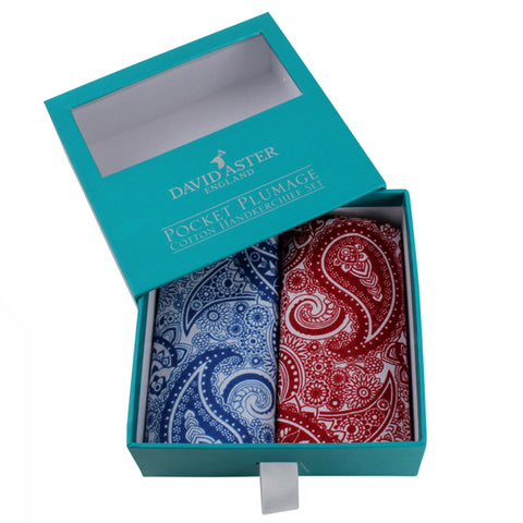 Red and Blue Paisley Cotton Handkerchief Set