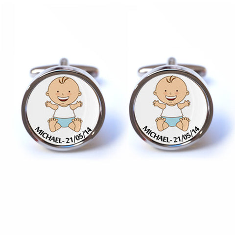 Baby Boy Cufflinks with Personalised Name and Date