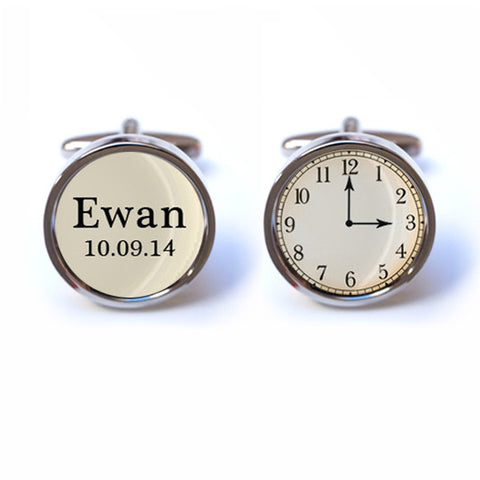 Baby Keepsake Cufflinks with Custom Time, Name and Date