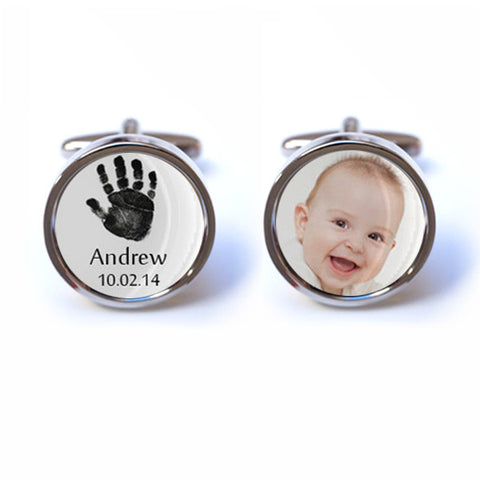Baby Keepsake Cufflinks with Personalised Name, Date and Photo