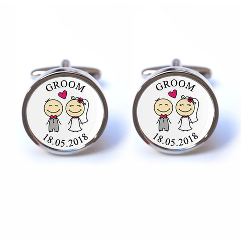 Personalised Groom Cufflinks with Illustration