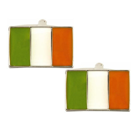 Rhodium Plated Irish Flag Cufflinks