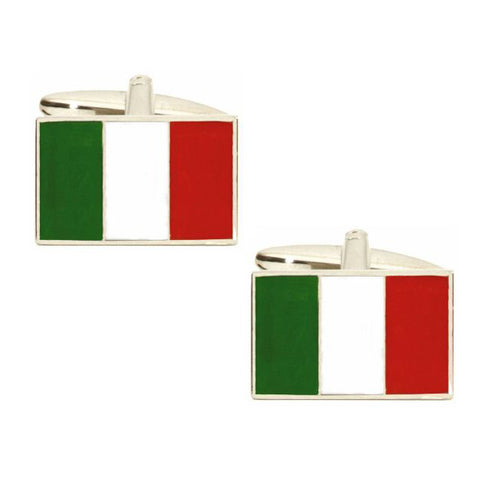 Rhodium Plated Italian Flag Cufflinks